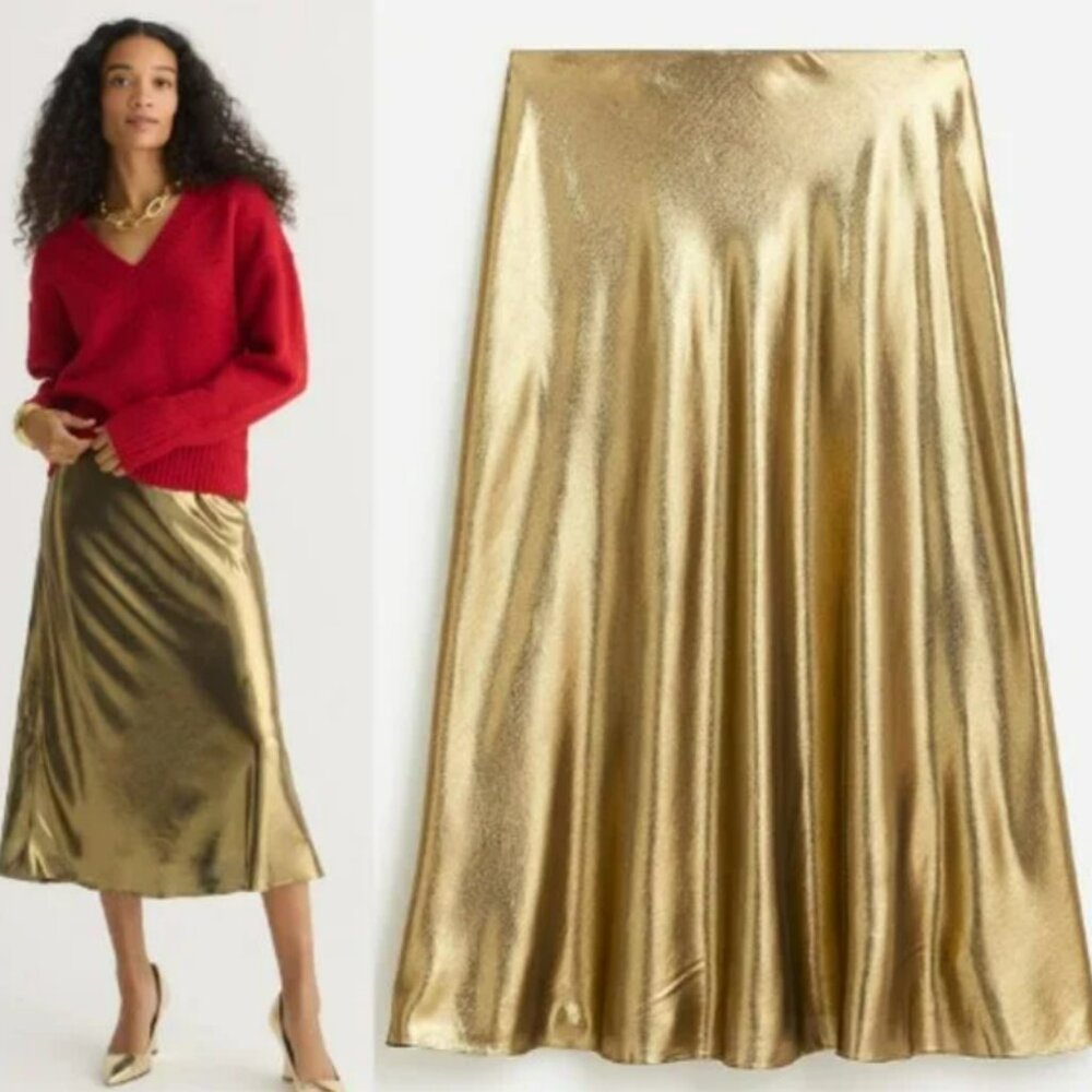 J. Crew Gwyneth Gold Lame Skirt